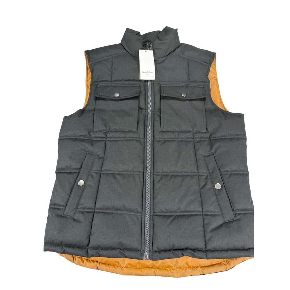Goodfellow & Co Mens Puffer Vest Ebony Black Herringbone Insulated Medium NEW